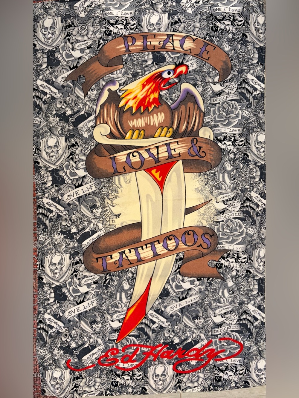 Rare Ed Hardy Christian Audigier Peace Love Tattoos Eagle Dagger Beach Towel